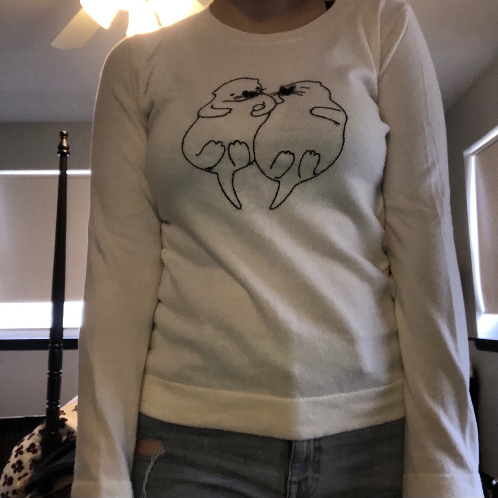 Cotton and wool sweater with otter stitch